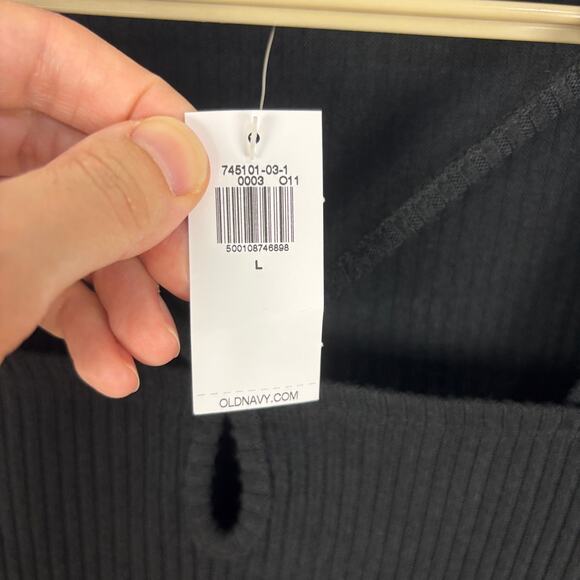 Old Navy Fitted Long-Sleeve Strappy Keyhole Top NEW Large Black Ribbed 745101 - Picture 7 of 9